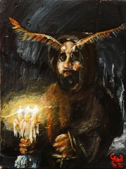 moth monk  3x4 inch acrylic on canvas